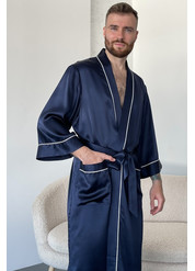 Silk men's dressing gown "Oxford", blue, 25mmi. TM "Silk Kiss". Natural 100% silk, Size: XL[100-shelkovaya-naturalnaya-rozovaya-sorochka-samarkand-silk-kiss-samarkand-xs-32-34-1613.jpg]