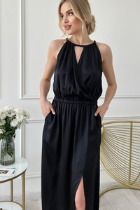 Шелковое платье с карманами, черное. TM"Silk Kiss". Натуральный 100% шелк, Размер: L