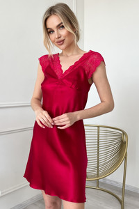 Шелковая женская ночная рубашка "Флоренция". TM"Silk Kiss". Florence. Натуральный 100% шелк. Малиновая, Размер: XL