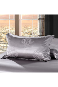 Наволочка шелковая из натурального шелка. Серая с узором. Дамаск. Silk Kiss. Размер 50 х 70 см. Двусторонняя