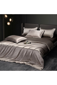 Постельное белье шелковое, из натурального шелка. Пододеяльник, простыня, 2 наволочки. Бежевый. Карамель под звездами. Silk Kiss