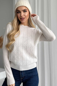 Свитер из натуральной 100% шерсти женский, белый шерстяной Silk KIss Wool Fantasy, Размер: S