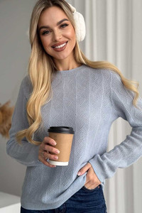 Свитер из натуральной 100% шерсти женский, голубой Silk KIss Wool Crace, Размер: L