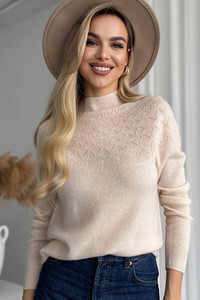Свитер из натуральной 100% шерсти женский, бежевый шерстяной Silk KIss Wool Pattern, Размер: XL