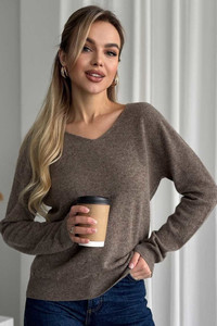 Свитер из натуральной 100% шерсти женский, коричневый шерстяной Silk KIss Wool Touch, Размер: L