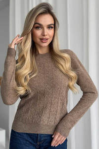 Свитер из натуральной 100% шерсти женский, коричневый шерстяной Silk KIss Wool Fantasy, Размер: S