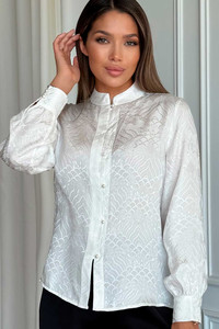 Шелковая рубашка белая, блуза из натурального шелка с узором Silk Kiss, Размер: L