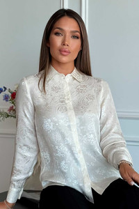 Шелковая белая рубашка из натурального шелка с узором Silk Kiss, Размер: S