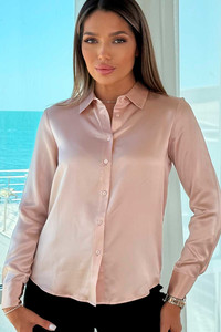 Шелковая рубашка розовая, сорочка из натурального шелка Silk Kiss, Размер: S