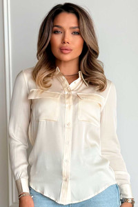 Шелковая женская рубашка, айвори с нагрудными карманами Silk KIss, Размер: S