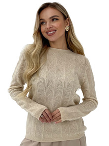 Women's sweater made of natural 100% wool, beige Silk KIss Wool Crace, Color: Beige, Size: XL[100-shelkovaya-naturalnaya-rozovaya-sorochka-samarkand-silk-kiss-samarkand-xs-32-34-1613.jpg]