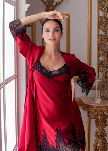 Silk women's nightgown and dressing gown. Madeira set. TM "Silk Kiss". Madeira. Natural 100% silk. Burgundy, Size: M[100-shelkovaya-naturalnaya-rozovaya-sorochka-samarkand-silk-kiss-samarkand-xs-32-34-1613.jpg]