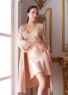 Silk women's combination "Sevilla". TM "Silk Kiss". Natural 100% silk. Beige, Size: L[100-shelkovaya-naturalnaya-rozovaya-sorochka-samarkand-silk-kiss-samarkand-xs-32-34-1613.jpg]