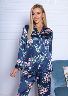 Sydney silk pajamas for women. TM "Silk Kiss". Natural 100% silk. Blue in flowers, Size: M[100-shelkovaya-naturalnaya-rozovaya-sorochka-samarkand-silk-kiss-samarkand-xs-32-34-1613.jpg]