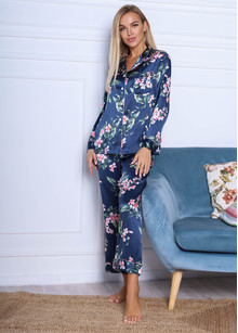 Sydney silk pajamas for women. TM "Silk Kiss". Natural 100% silk. Blue in flowers, Size: M[100-shelkovaya-naturalnaya-rozovaya-sorochka-samarkand-silk-kiss-samarkand-xs-32-34-1613.jpg]