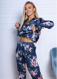 Sydney silk pajamas for women. TM "Silk Kiss". Natural 100% silk. Blue in flowers, Size: M[100-shelkovaya-naturalnaya-rozovaya-sorochka-samarkand-silk-kiss-samarkand-xs-32-34-1613.jpg]