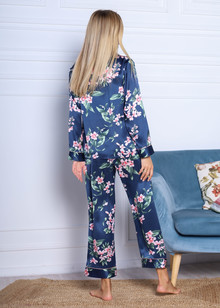 Sydney silk pajamas for women. TM "Silk Kiss". Natural 100% silk. Blue in flowers, Size: M[100-shelkovaya-naturalnaya-rozovaya-sorochka-samarkand-silk-kiss-samarkand-xs-32-34-1613.jpg]