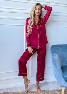 Sydney silk pajamas for women. TM "Silk Kiss". Natural 100% silk. Burgundy, Size: S[100-shelkovaya-naturalnaya-rozovaya-sorochka-samarkand-silk-kiss-samarkand-xs-32-34-1613.jpg]