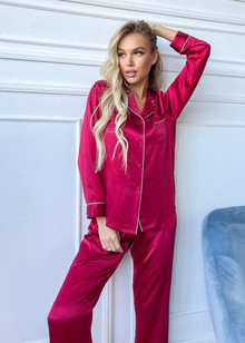 Sydney silk pajamas for women. TM "Silk Kiss". Natural 100% silk. Burgundy, Size: S[100-shelkovaya-naturalnaya-rozovaya-sorochka-samarkand-silk-kiss-samarkand-xs-32-34-1613.jpg]