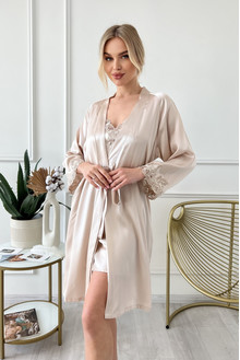 Silk women's combination and dressing gown "Toronto", with pockets. TM "Silk Kiss". Natural 100% silk Beige, Size: M[100-shelkovaya-naturalnaya-rozovaya-sorochka-samarkand-silk-kiss-samarkand-xs-32-34-1613.jpg]