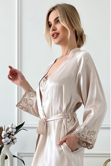 Silk women's combination and dressing gown "Toronto", with pockets. TM "Silk Kiss". Natural 100% silk Beige, Size: M[100-shelkovaya-naturalnaya-rozovaya-sorochka-samarkand-silk-kiss-samarkand-xs-32-34-1613.jpg]