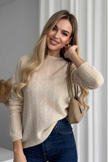 Women's sweater made of natural 100% wool, beige Silk KIss Wool Crace, Color: Beige, Size: XL[100-shelkovaya-naturalnaya-rozovaya-sorochka-samarkand-silk-kiss-samarkand-xs-32-34-1613.jpg]