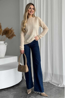 Women's sweater made of natural 100% wool, beige Silk KIss Wool Crace, Color: Beige, Size: XL[100-shelkovaya-naturalnaya-rozovaya-sorochka-samarkand-silk-kiss-samarkand-xs-32-34-1613.jpg]