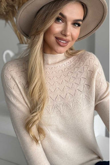 Women's sweater made of natural 100% wool, beige wool Silk KIss Wool Pattern, Size: S[100-shelkovaya-naturalnaya-rozovaya-sorochka-samarkand-silk-kiss-samarkand-xs-32-34-1613.jpg]