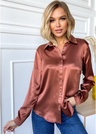 Women's classic shirt made of natural silk, brown. TM "Silk Kiss". 100% silk, Size: M[100-shelkovaya-naturalnaya-rozovaya-sorochka-samarkand-silk-kiss-samarkand-xs-32-34-1613.jpg]