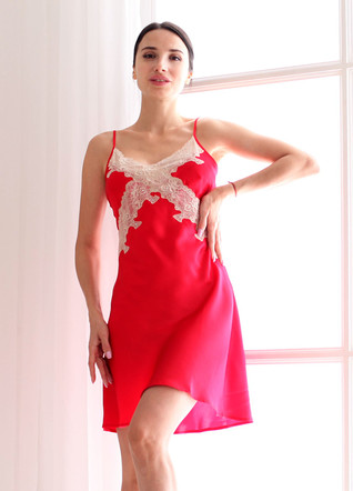 Silk women's combination "Sevilla". TM "Silk Kiss". Natural 100% silk. Red, Size: S[100-shelkovaya-naturalnaya-rozovaya-sorochka-samarkand-silk-kiss-samarkand-xs-32-34-1613.jpg]