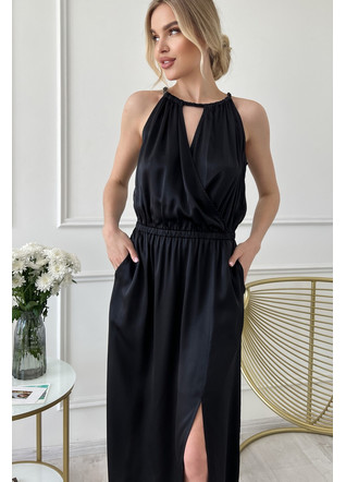 Шелковое платье с карманами, черное. TM"Silk Kiss". Натуральный 100% шелк, Размер: L