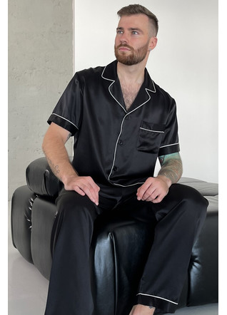 Шелковая мужская пижама "Сиэтл", черная. TM"Silk Kiss" 100% натуральный  шелк, Размер: L