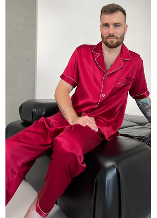Шелковая мужская пижама "Сиэтл", красная. TM"Silk Kiss" 100% натуральный  шелк, Размер: M