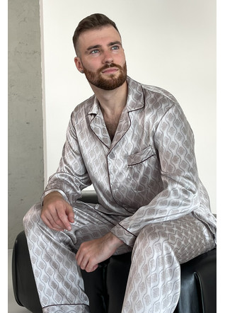 Шелковая мужская пижама "Дублин", серая с узором. TM"Silk Kiss" 100% натуральный  шелк, Размер: M