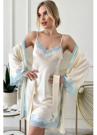 Silk slip and dressing gown "Florina", milky with blue lace. TM "Silk Kiss". Natural 100% silk, Size: L[100-shelkovaya-naturalnaya-rozovaya-sorochka-samarkand-silk-kiss-samarkand-xs-32-34-1613.jpg]