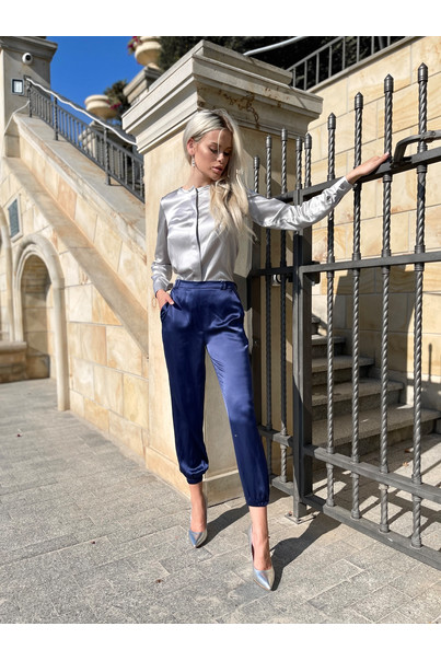 Women's blouse stand made of natural silk, gray shirt. TM "Silk Kiss". 100% silk, Size: S[100-shelkovaya-naturalnaya-rozovaya-sorochka-samarkand-silk-kiss-samarkand-xs-32-34-1613.jpg]