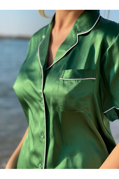 Шовкова жіноча піжама "Токіо". TM "Silk Kiss". Натуральний 100% шовк. Зелена, Розмір: M[100-shelkovaya-naturalnaya-rozovaya-sorochka-samarkand-silk-kiss-samarkand-xs-32-34-1613.jpg]