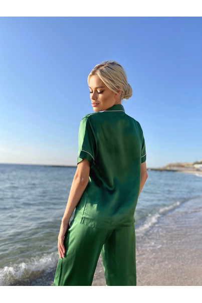 Шовкова жіноча піжама "Токіо". TM "Silk Kiss". Натуральний 100% шовк. Зелена, Розмір: M[100-shelkovaya-naturalnaya-rozovaya-sorochka-samarkand-silk-kiss-samarkand-xs-32-34-1613.jpg]