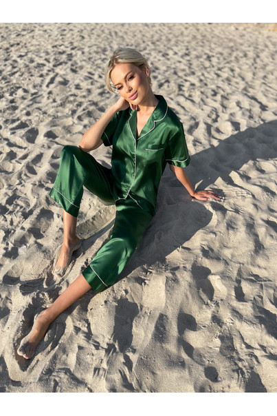 Шовкова жіноча піжама "Токіо". TM "Silk Kiss". Натуральний 100% шовк. Зелена, Розмір: M[100-shelkovaya-naturalnaya-rozovaya-sorochka-samarkand-silk-kiss-samarkand-xs-32-34-1613.jpg]