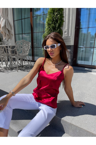 Майка топ жіноча класична з натурального шовку, колір бордо. TM "Silk Kiss". 100% шовк, Розмір: M[100-shelkovaya-naturalnaya-rozovaya-sorochka-samarkand-silk-kiss-samarkand-xs-32-34-1613.jpg]