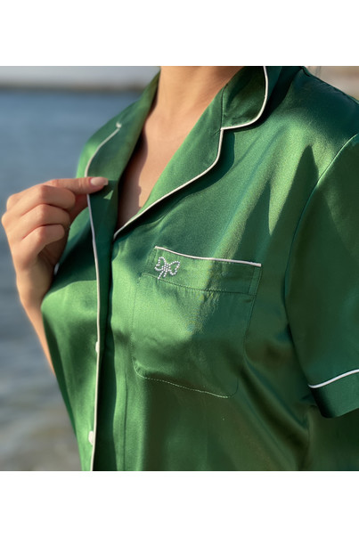 Шовкова жіноча піжама "Токіо". TM "Silk Kiss". Натуральний 100% шовк. Зелена, Розмір: M[100-shelkovaya-naturalnaya-rozovaya-sorochka-samarkand-silk-kiss-samarkand-xs-32-34-1613.jpg]