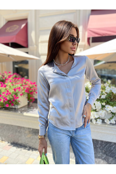 Women's blouse stand made of natural silk, gray shirt. TM "Silk Kiss". 100% silk, Size: S[100-shelkovaya-naturalnaya-rozovaya-sorochka-samarkand-silk-kiss-samarkand-xs-32-34-1613.jpg]