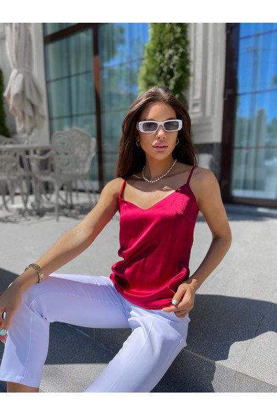 Майка топ жіноча класична з натурального шовку, колір бордо. TM "Silk Kiss". 100% шовк, Розмір: M[100-shelkovaya-naturalnaya-rozovaya-sorochka-samarkand-silk-kiss-samarkand-xs-32-34-1613.jpg]