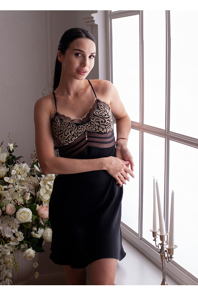 Silk women's nightgown and dressing gown. Set "Paris". TM "Silk Kiss". Natural 100% silk. Black, Size: L[100-shelkovaya-naturalnaya-rozovaya-sorochka-samarkand-silk-kiss-samarkand-xs-32-34-1613.jpg]