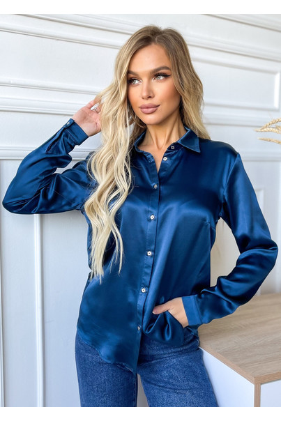 жіноча синя рубашка шовкова