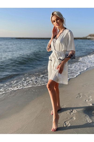 Silk women's nightgown and dressing gown. Shanghai set. TM "Silk Kiss". Shanghai. Natural 100% silk. White, Size: S[100-shelkovaya-naturalnaya-rozovaya-sorochka-samarkand-silk-kiss-samarkand-xs-32-34-1613.jpg]