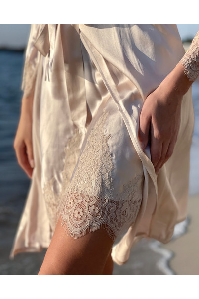 Шелковая женская ночная рубашка "Мадейра". TM"Silk Kiss". Madeira. Натуральный 100% шелк. Бежевая, Размер: S, изображение 7