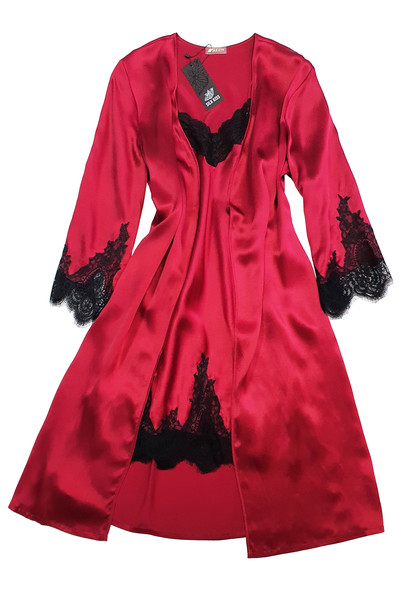 Шовкова жіноча нічна сорочка і халат. Комплект "Мадейра". TM "Silk Kiss". Madeira. Натуральний 100% шовк. Бордовий, Розмір: M[100-shelkovaya-naturalnaya-rozovaya-sorochka-samarkand-silk-kiss-samarkand-xs-32-34-1613.jpg]