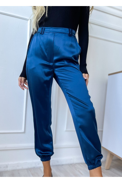 синие штаны из натурального шелка