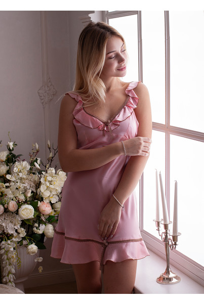 Шовкова жіноча нічна сорочка "Дамаск". TM "Silk Kiss". Натуральний 100% шовк. рожева, Розмір: M[100-shelkovaya-naturalnaya-rozovaya-sorochka-samarkand-silk-kiss-samarkand-xs-32-34-1613.jpg]